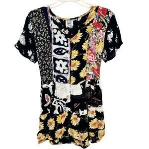Vintage‎ Papillion Babydoll Floral Tie Back Top Whimsigoth Fairy Grunge Size M